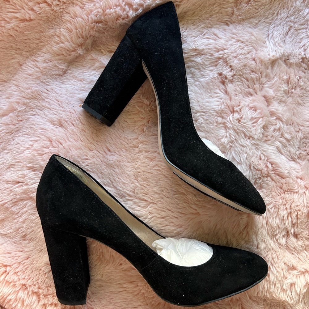 Black suede pumps